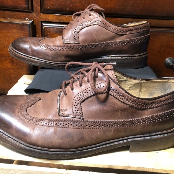 Men's Brown Leather Derby Dress Shoes - Picture 6 of 7